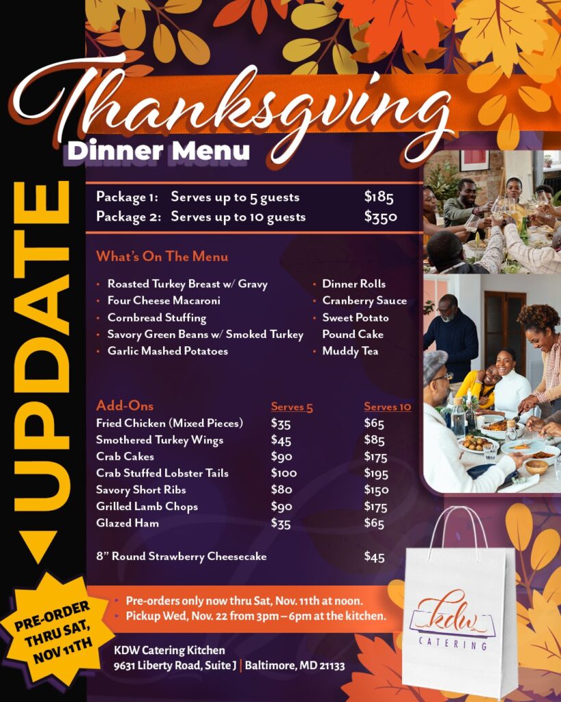 Thanksgiving Dinner Packages KDW Catering FullService Catering