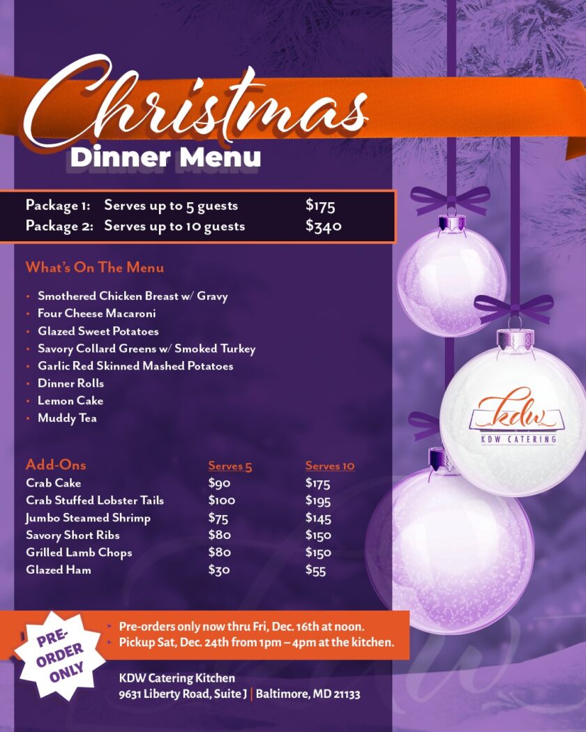 Christmas Dinner Packages KDW Catering FullService Catering & Meal